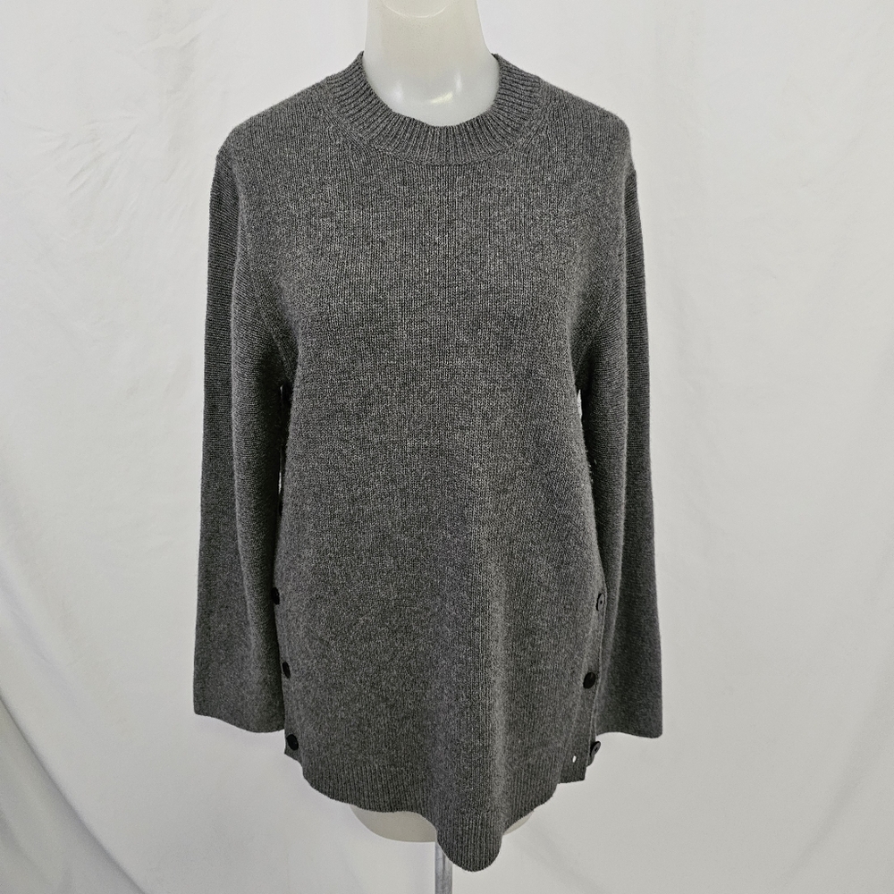 Theory Gray Wool & Cashmere Side Button Tunic Sweater - Small